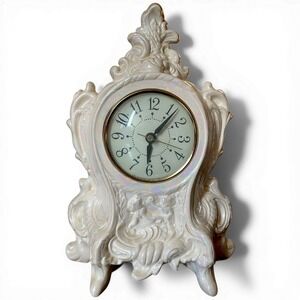 Vtg Sessions Electric Mantel Clock Iridescent Ceramic Lusterware Rococo READ